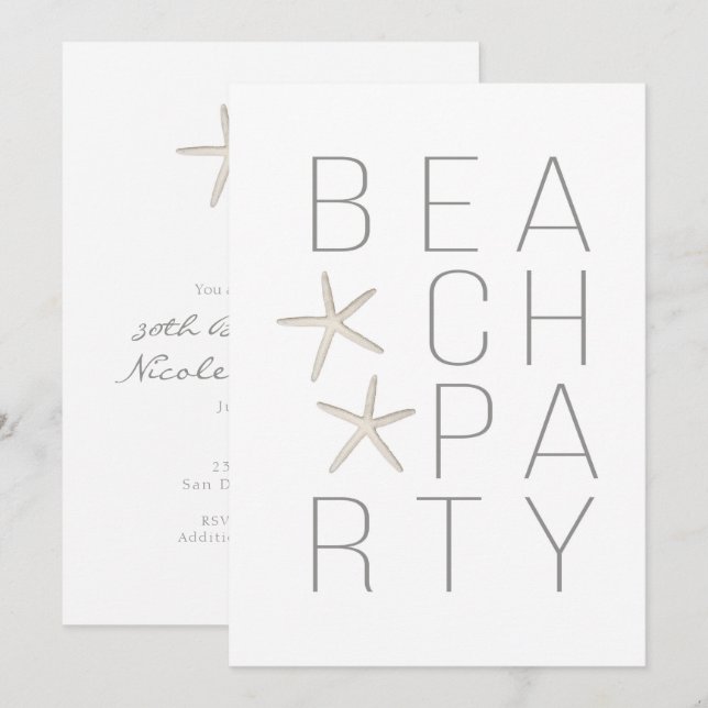 Modern Minimal White Grey Beach Party Invitation (Front/Back)
