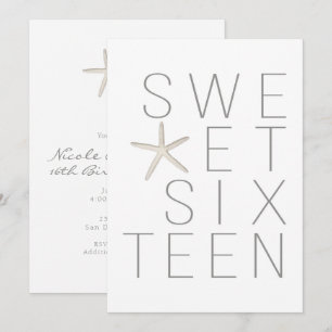Modern Minimal White Grey Beach Sweet 16 Party Invitation