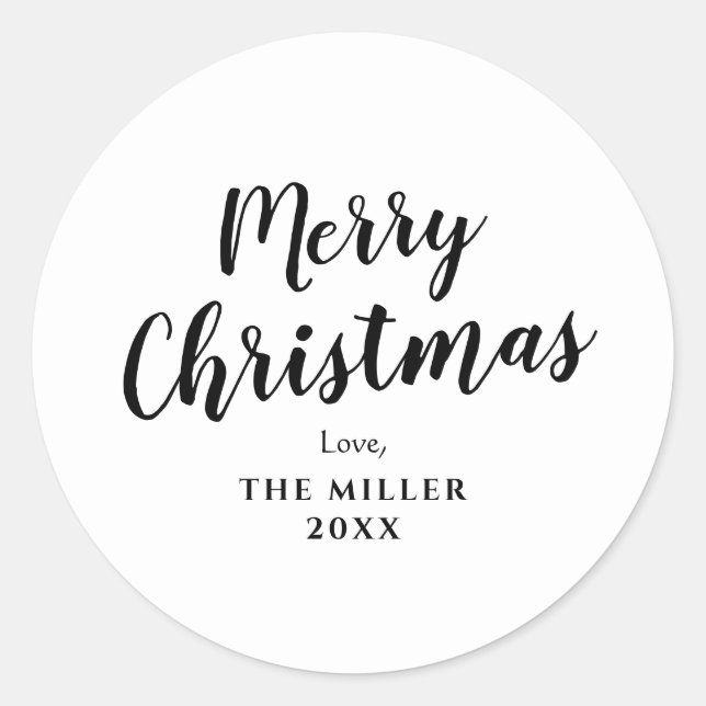 Modern Minimal White Merry Christmas Family Classic Round Sticker (Front)