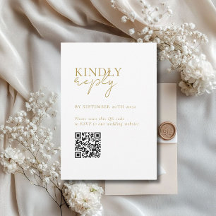 Modern, Minimal, White, QR Code Wedding RSVP  Enclosure Card