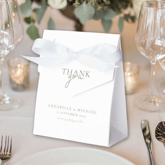 Modern, Minimal, White, Wedding Favor Box (Modern, Minimal, White-Sage Green, Wedding Favor Boxes)