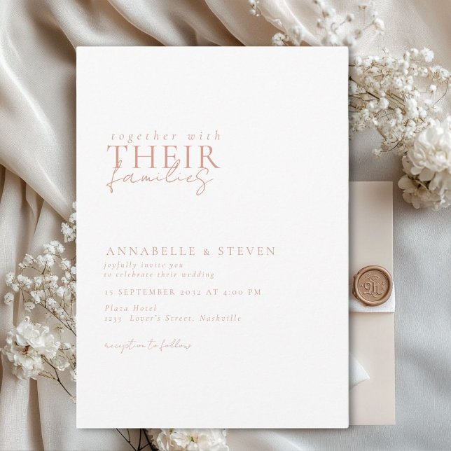Modern, Minimal, White, Wedding Invitation (Modern, minimal, elegant, handwriting font, white + copper Wedding Invitation.)