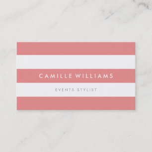 MODERN MINIMAL wide stripe pattern coral white Business Card