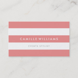 MODERN MINIMAL wide stripe pattern coral white Business Card