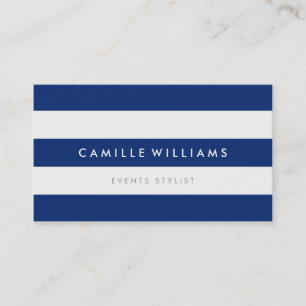 MODERN MINIMAL wide stripe pattern navy blue white Business Card