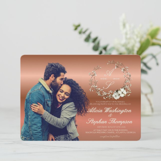 Modern Minimal Winter Floral Wedding Invitation (Standing Front)
