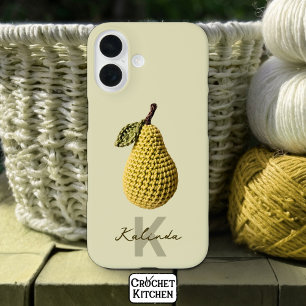 Modern Minimal Yellow Crochet Pear Monogram Name  iPhone 16 Case
