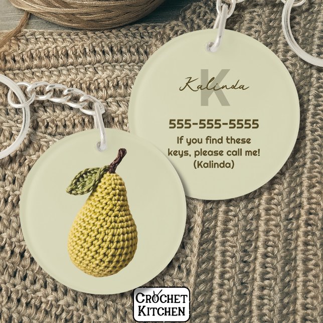 Modern Minimal Yellow Crochet Pear Monogram Name  Keychain (Creator Uploaded)