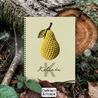 Modern Minimal Yellow Crochet Pear Monogram Name Notebook