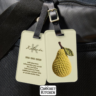 Modern Minimal Yellow Crochet Pear Name Tag 