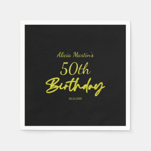 Modern & Minimal Yellow Typography Black Birthday Napkin