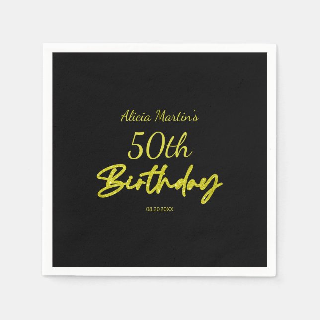 Modern & Minimal Yellow Typography Black Birthday Napkin (Front)
