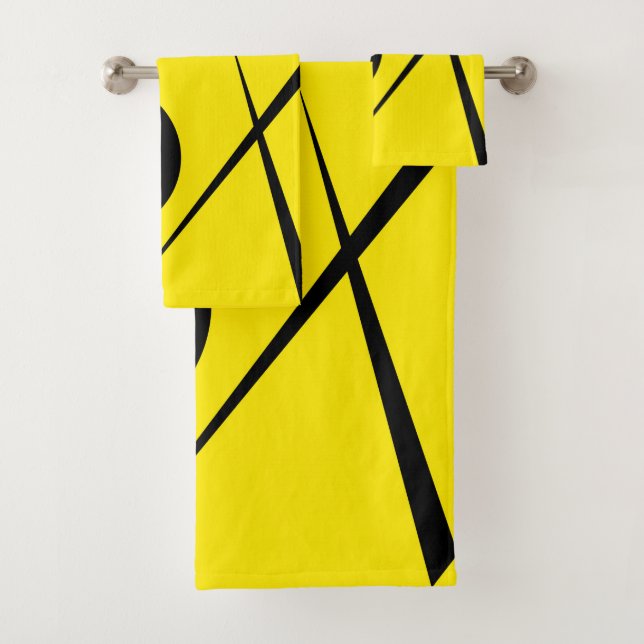 Modern Minimalism Abstract Art Yellow Black Bath Towel Set (Insitu)