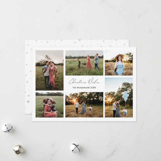 Modern Minimalism Christmas Wishes 6 Photo Holiday Card (Front/Back In Situ)