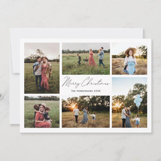 Modern Minimalism Merry Christmas 6 Photo Holiday Card (Front)