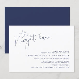 Modern Minimalism Navy BlueScript Rehearsal Dinner Invitation