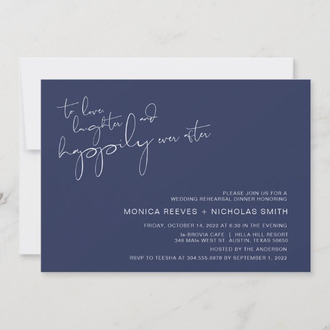Modern Minimalism Navy BlueScript Rehearsal Dinner Invitation (Front)