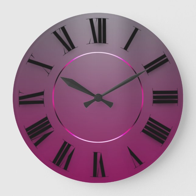 Modern Minimalism Pink Grey Ombre Roman Numbers Large Clock (Front)