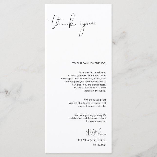 Modern Minimalism Script Place Setting Thank You Program (Front)