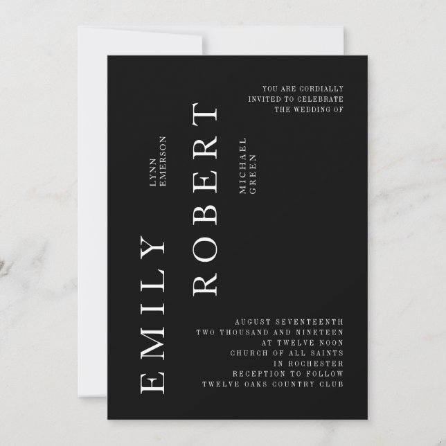 Modern Minimalism Wedding Invitation Black (Front)