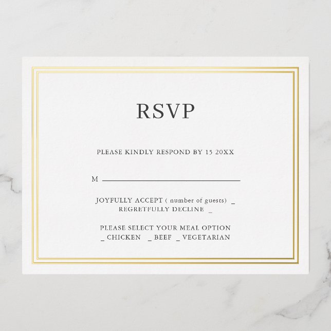 Modern Minimalisrt Wedding RSVP Foil Invitation (Front)