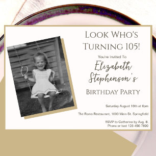 Modern Minimalist 105th Birthday Photo Invitation 