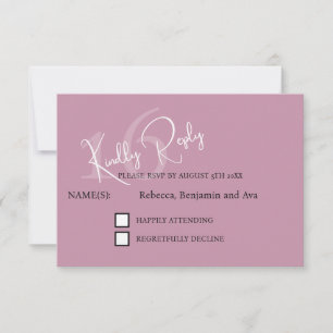 Modern Minimalist 16th Pink Black Response Card