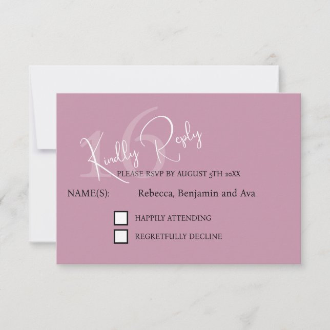 Modern Minimalist 16th Pink Black Response Card (Front)