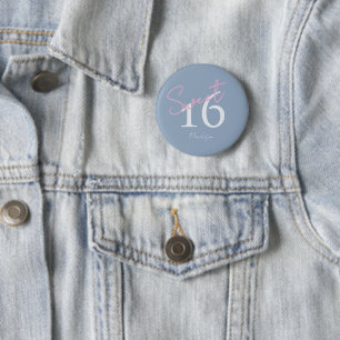 Modern Minimalist 16th Pink Blue Birthday 2 Inch Round Button