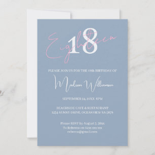 Modern Minimalist 18th Pink Blue Birthday Invitation
