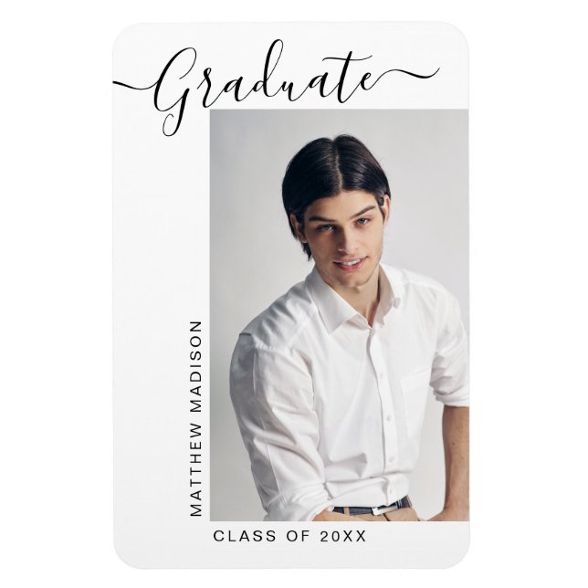 Modern Minimalist 1 Photo Grad Announcement Magnet (Vertical)