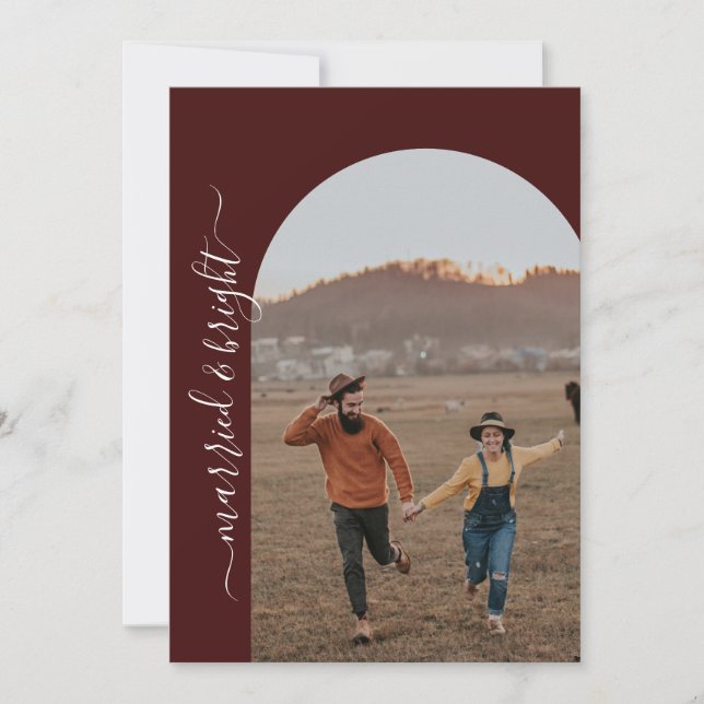 Modern Minimalist 1 Photo Married & Bright Thank You Card (Front)