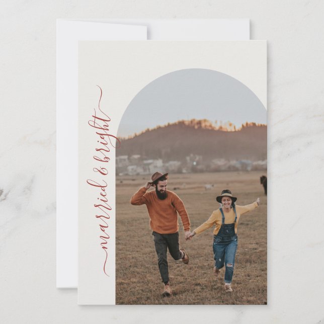 Modern Minimalist 1 Photo Married & Bright     Thank You Card (Front)