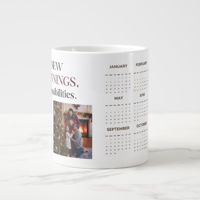 Modern Minimalist 2025 Custom Photo Calendar  Large Coffee Mug (Front)