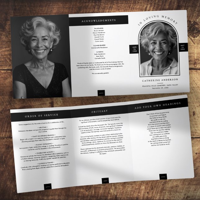 Modern Minimalist 2-Photo Funeral/Memorial Service Tri-Fold Programme (Creator Uploaded)