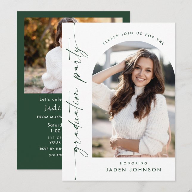 Modern Minimalist 2 PHOTO Graduation Party Invitation (Front/Back)