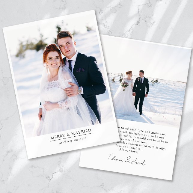 Modern Minimalist 2 Photo Merry & Married  Holiday Card (Creator Uploaded)