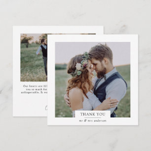 Modern Minimalist 2 Photo Square Wedding  Thank You Card