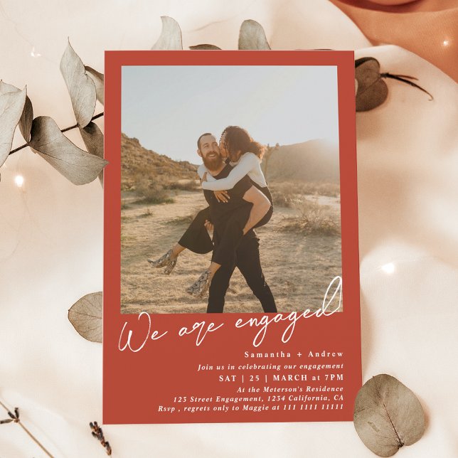 Modern minimalist 2 photos engagement party boho invitation (Modern minimalist 2 photos engagement party boho invitation)