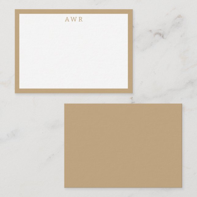 Modern Minimalist 3 Monogram One Border Beige Card (Front/Back)