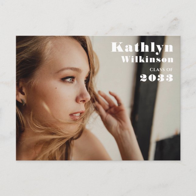 Modern Minimalist 3 Photo Chic Graduation Party Invitation Postcard (Front)