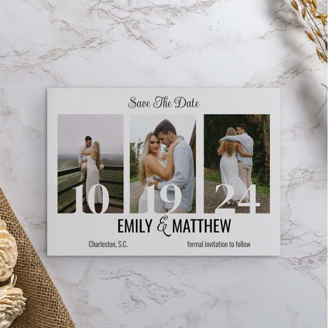 Modern Minimalist 3 Photo Elegant Save The Date  (Creator Uploaded)