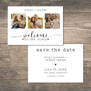 Modern Minimalist 3 Photo Script Collage Wedding Save The Date