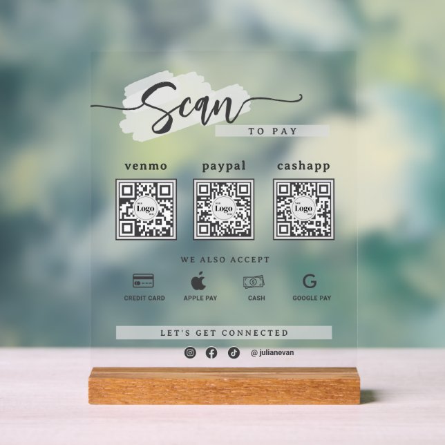 Modern Minimalist 3 Qr Code Scan To Pay Frosted Acrylic Sign (Neutral)