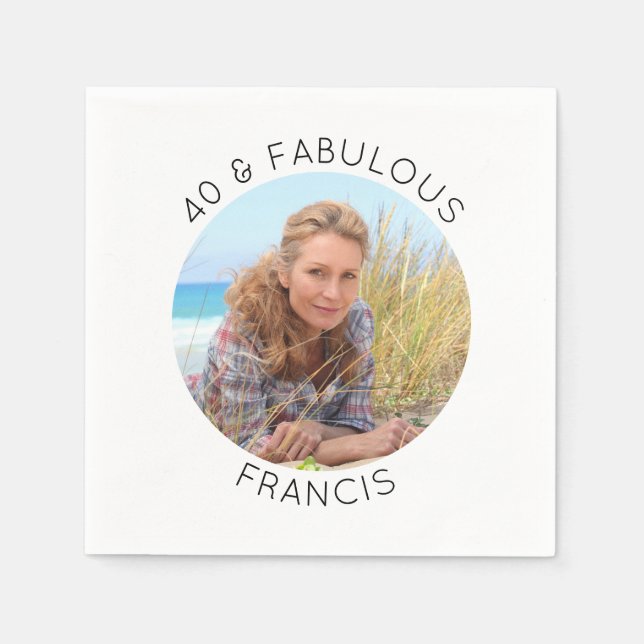 Modern Minimalist 40 & Fabulous Circle Photo Napkin (Front)
