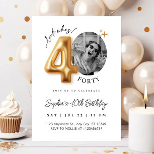 Modern Minimalist 40th Birthday Photo Invitation