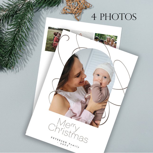 Modern minimalist 4 photo Christmas Holiday Card (Creator Uploaded)