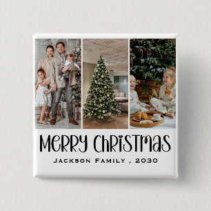 Modern Minimalist 4 Photo Collage Family Name Year 2 Inch Square Button