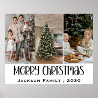Modern Minimalist 4 Photo Collage Family Name Year