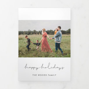 Modern Minimalist 4 Photo Family Personalized Tri-Fold Card